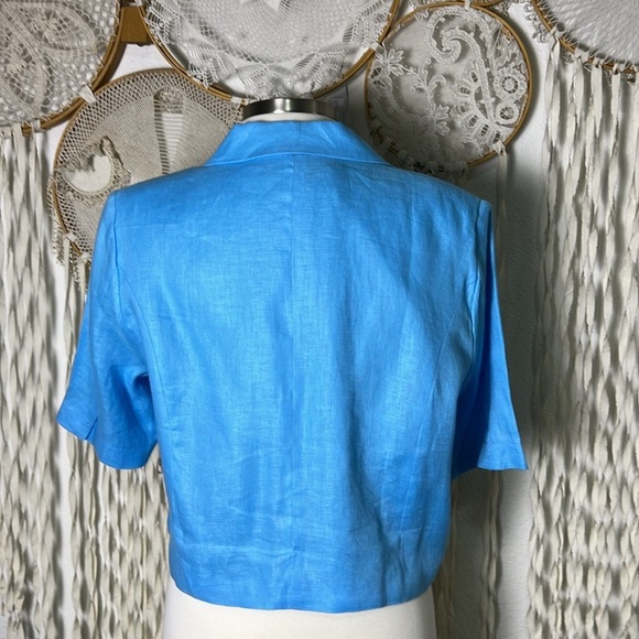 Boston Proper Modern Length Elbow Sleeve Linen Blazer in Blue Topaz NWOT M - Picture 8 of 16